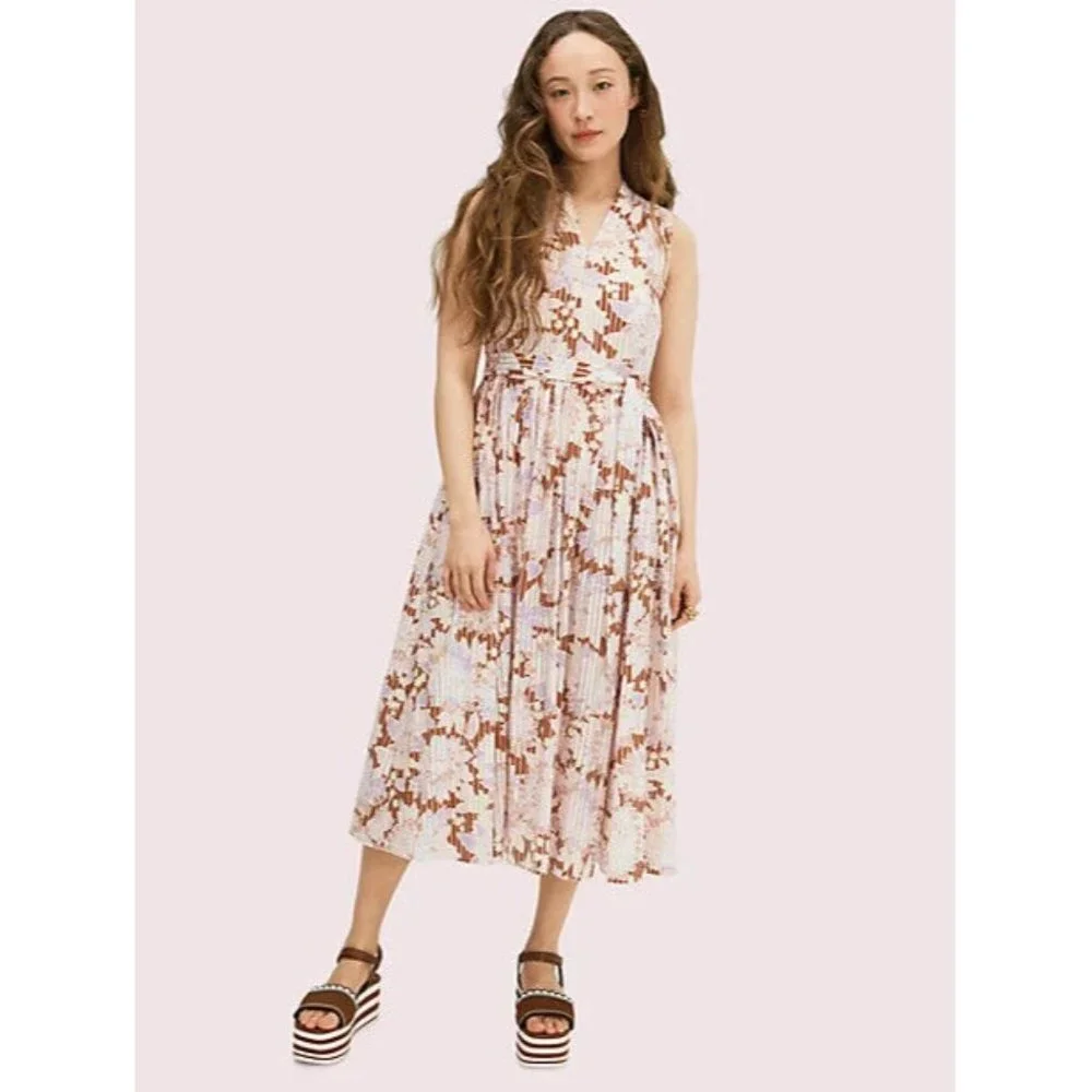 Kate Spade Dress Floral Print Exotic Bloom Burnout V Neck Sleeveless Midi - Picture 2 of 12